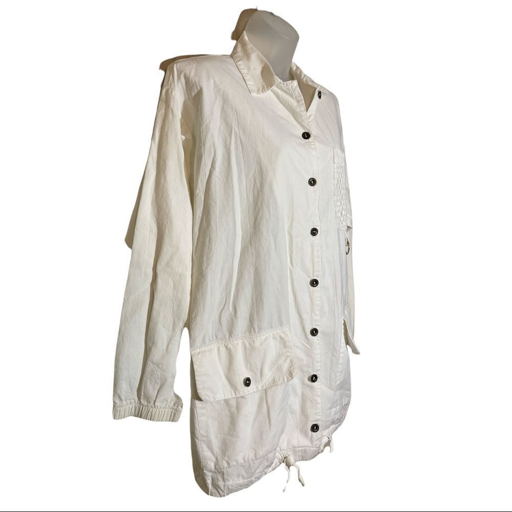 Vintage Obenna 1990s White Cotton Windbreaker Utility Jacket 3/4 Sleeves S - Picture 2 of 16